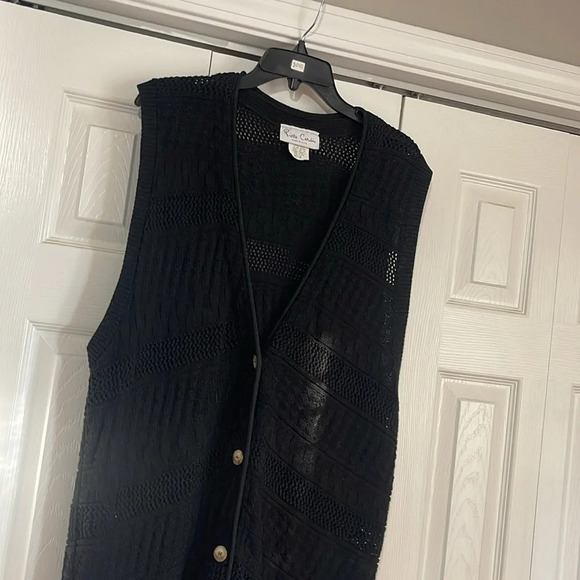 Pierre Cardin Vintage Knitted Long Button Down Sleeveless Cardigan - Picture 6 of 7